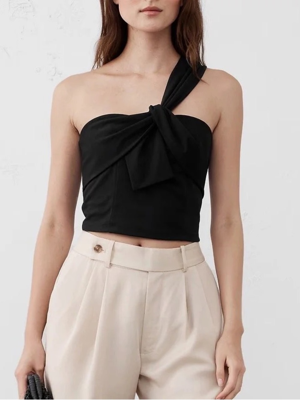Banana Republic Black One-Shoulder Knotted Crop Top